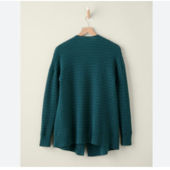 Garnet Hill Drape Front Cabled Cashmere Cardigan Pockets Jade - Picture 8 of 13